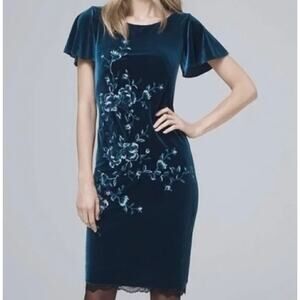 White House Black Market Teal Velvet Dress Romantic Whimsigoth - Small P - NWT